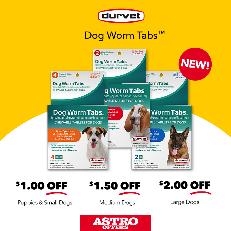 Up to $2 Off Durvet Dog Worm Tabs @ Sunset Feed Miami