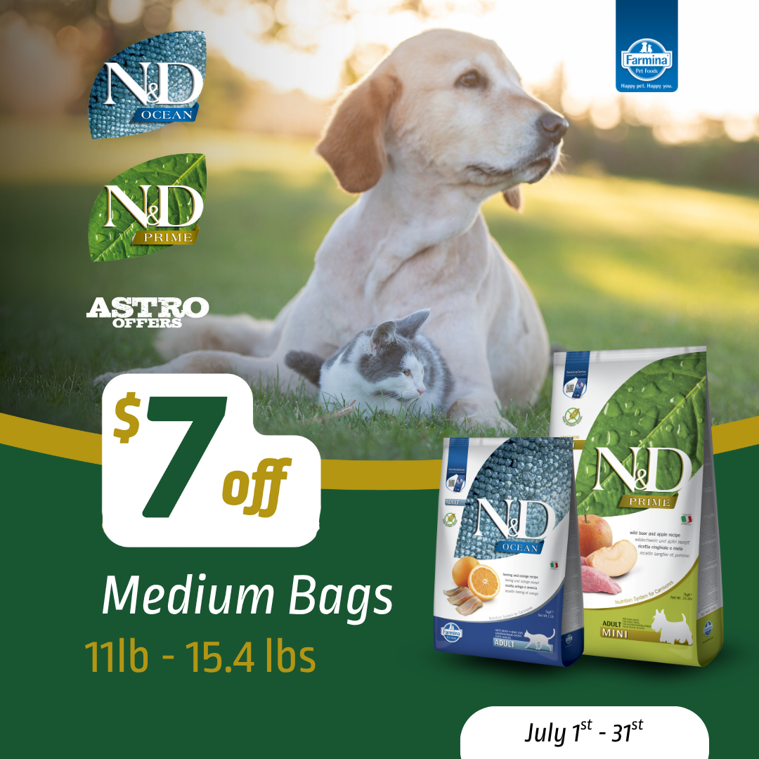 $7.00 OFF Medium Bags of N&D Prime and Ocean Dry Food