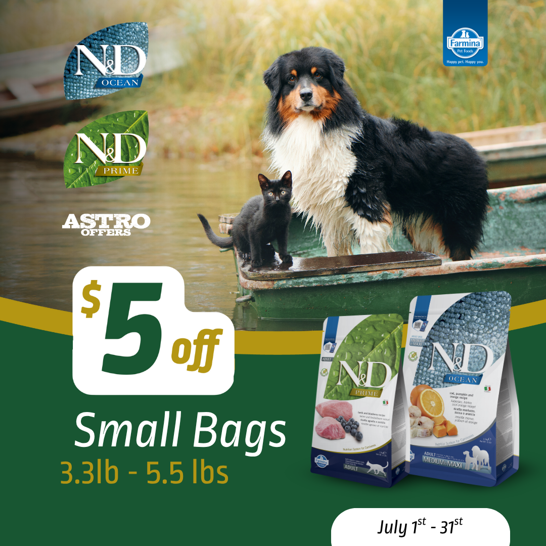 $5.00 OFF Small Bags of N&D Prime and Ocean Dry Food