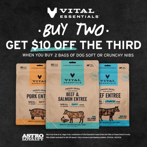 Buy (2) 14oz Soft or Crunchy Nibs for Dogs, Get $10.00 OFF the 3rd!