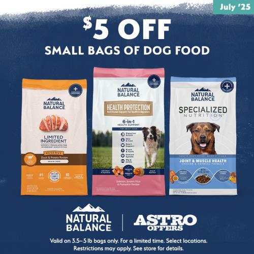 $5.00 OFF Small Bags of Dry Dog Food